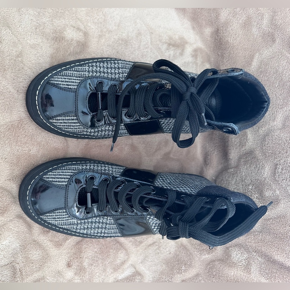 Jimmy Choo‎ High Top Sneakers Houndstooth Patent Leather Size 40 Made in Italy